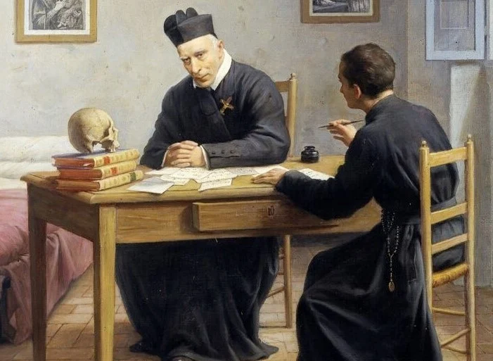 Padre Antonio Maria Losito raffigurato durante un colloquio spirituale
